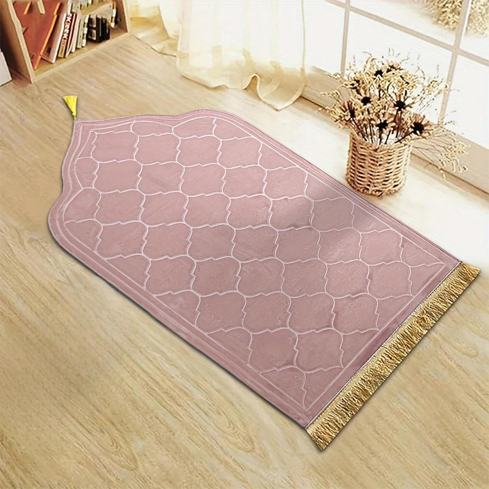 Thickened Printed Prayer Mat Plush with Tassel Flannel Irregular Prayer Mat